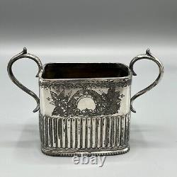 Antique Victorian Silver Plate Bachelor Cube Teapot Cream Jug Sugar Bowl Tea Set