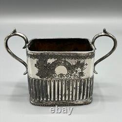 Antique Victorian Silver Plate Bachelor Cube Teapot Cream Jug Sugar Bowl Tea Set