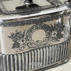 Antique Victorian Silver Plate Bachelor Cube Teapot Cream Jug Sugar Bowl Tea Set