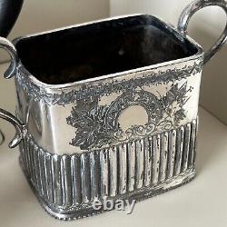 Antique Victorian Silver Plate Bachelor Cube Teapot Cream Jug Sugar Bowl Tea Set