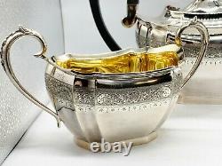 Antique Victorian Silver Plate Gold Gilt Lined Teaset Tea Set