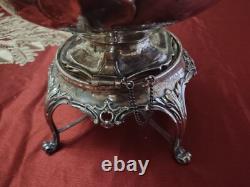 Antique Victorian Silver Plate Tea Kettle On Stand With Crest