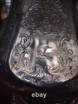 Antique Victorian Silver Plate Tea Kettle On Stand With Crest
