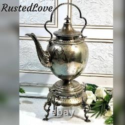 Antique Victorian Spirit Kettle Silver Plate Tea Pot with Stand Locking Keys