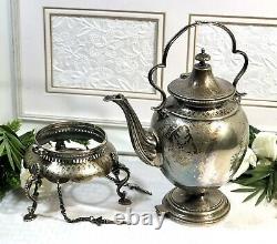 Antique Victorian Spirit Kettle Silver Plate Tea Pot with Stand Locking Keys