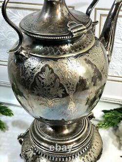 Antique Victorian Spirit Kettle Silver Plate Tea Pot with Stand Locking Keys