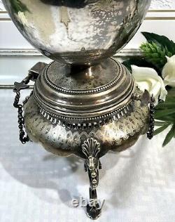 Antique Victorian Spirit Kettle Silver Plate Tea Pot with Stand Locking Keys