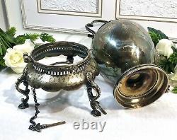 Antique Victorian Spirit Kettle Silver Plate Tea Pot with Stand Locking Keys