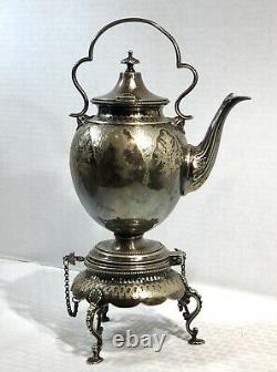 Antique Victorian Spirit Kettle Silver Plate Tea Pot with Stand Locking Keys