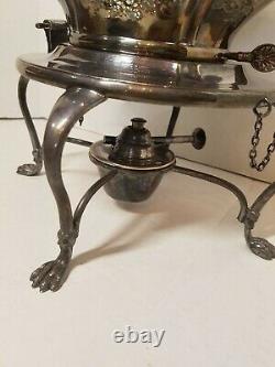 Antique Victorian Tilting Tea Pot Kettle with Stand Burner Silver Plate