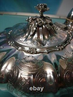 Antique Victorian silver PL. Pumpkin shape ornate raised relief engraved Tea Pot