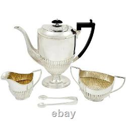 Antique Victorian silver plate, oval gilded reeded 3 piece tea coffee service