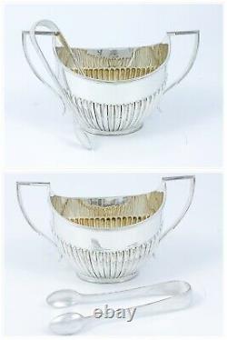 Antique Victorian silver plate, oval gilded reeded 3 piece tea coffee service