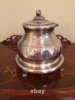 Antique Vintage Engraved Silver Ball Claw Feet Tea Coffee Biscuit Barrel Mappin