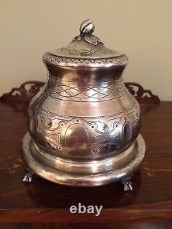 Antique Vintage Engraved Silver Ball Claw Feet Tea Coffee Biscuit Barrel Mappin