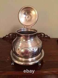 Antique Vintage Engraved Silver Ball Claw Feet Tea Coffee Biscuit Barrel Mappin