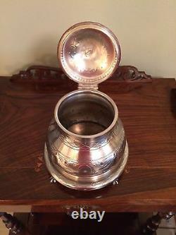 Antique Vintage Engraved Silver Ball Claw Feet Tea Coffee Biscuit Barrel Mappin