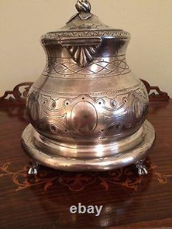 Antique Vintage Engraved Silver Ball Claw Feet Tea Coffee Biscuit Barrel Mappin