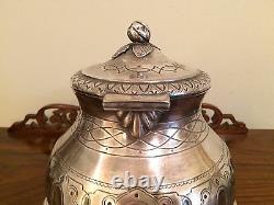 Antique Vintage Engraved Silver Ball Claw Feet Tea Coffee Biscuit Barrel Mappin