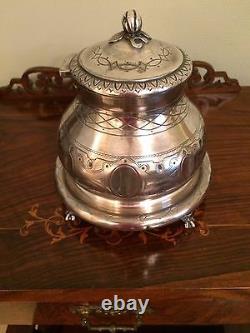 Antique Vintage Engraved Silver Ball Claw Feet Tea Coffee Biscuit Barrel Mappin