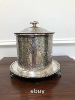 Antique Vintage Engraved Silver Tobacco Tea Coffee Footed Biscuit Barrel Marked