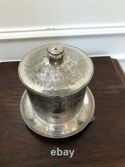 Antique Vintage Engraved Silver Tobacco Tea Coffee Footed Biscuit Barrel Marked