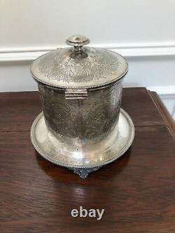 Antique Vintage Engraved Silver Tobacco Tea Coffee Footed Biscuit Barrel Marked