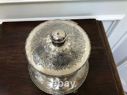 Antique Vintage Engraved Silver Tobacco Tea Coffee Footed Biscuit Barrel Marked