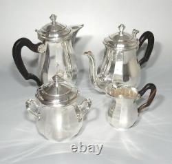 Antique Vintage French Saglier Frères Silver Plate Ebony Tea & Coffee Set 4 pcs