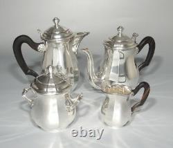 Antique Vintage French Saglier Frères Silver Plate Ebony Tea & Coffee Set 4 pcs