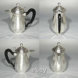 Antique Vintage French Saglier Frères Silver Plate Ebony Tea & Coffee Set 4 pcs