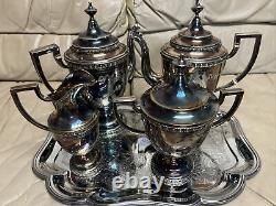 Antique Vintage Manhattan Plate Silver Plated Tea Coffee Set 4 Pc Set + Tray