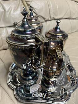 Antique Vintage Manhattan Plate Silver Plated Tea Coffee Set 4 Pc Set + Tray
