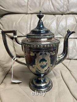 Antique Vintage Manhattan Plate Silver Plated Tea Coffee Set 4 Pc Set + Tray