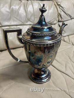 Antique Vintage Manhattan Plate Silver Plated Tea Coffee Set 4 Pc Set + Tray