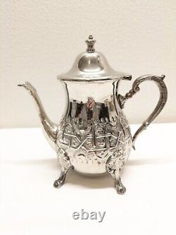 Antique Vintage Moroccan Silver Plated Coffee, Tea, Sugar, Creamer Set