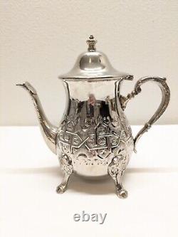 Antique Vintage Moroccan Silver Plated Coffee, Tea, Sugar, Creamer Set