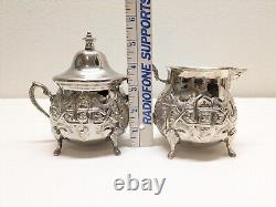 Antique Vintage Moroccan Silver Plated Coffee, Tea, Sugar, Creamer Set