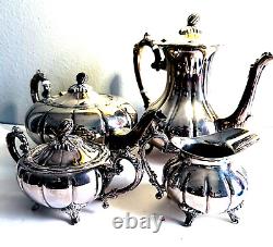 Antique/Vintage Polished F. B. ROGERS Lady Margaret Silver Plated Tea 4PC Set