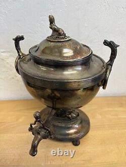 Antique Vintage Samovar Beverage Dispenser Silver Plated Griffin Coffee Tea Urn