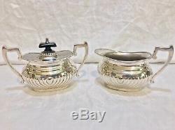 Antique Vtg Art Deco LEONARD Silver Plated Tea Pot Set Bakelite Handle Pitcher