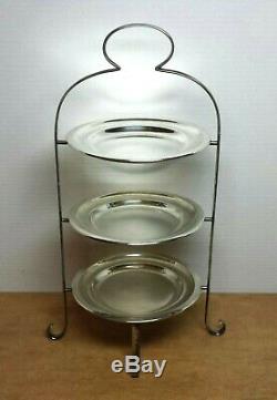 Antique WALKER & HALL 3 Tier Silverplate Tea Cake Stand w / Matching Plates