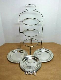 Antique WALKER & HALL 3 Tier Silverplate Tea Cake Stand w / Matching Plates