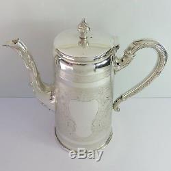 Antique WMF Silverplate Teapot, Coffee Pot & Sugar Bowl Tea Set, Floral, Germany