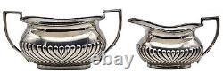 Antique WM H & S Silver Plate Ribbed Tea Creamer Pitcher & Sugar Bowl Set