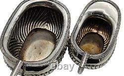 Antique WM H & S Silver Plate Ribbed Tea Creamer Pitcher & Sugar Bowl Set