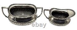 Antique WM H & S Silver Plate Ribbed Tea Creamer Pitcher & Sugar Bowl Set