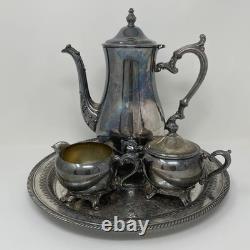 Antique WM Rogers 800 Silver Plate Footed Victorian Coffee Tea Pot 5 Piece Set
