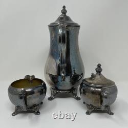 Antique WM Rogers 800 Silver Plate Footed Victorian Coffee Tea Pot 5 Piece Set