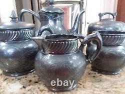 Antique WM Rogers and Pairpoint Quadruple Plate Tea Set with Butter Dish